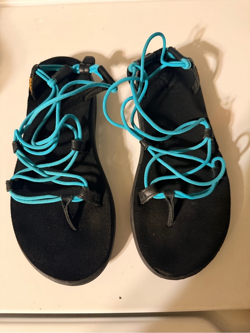 NWOT Teva Women’s elastic Sport Sandals Black Turquoise Strappy Outdoor Comfort